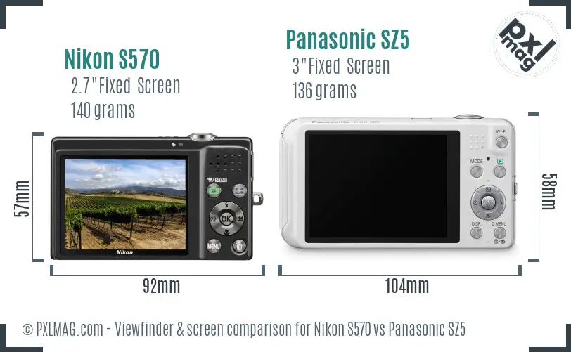 Nikon S570 vs Panasonic SZ5 Screen and Viewfinder comparison