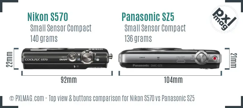 Nikon S570 vs Panasonic SZ5 top view buttons comparison