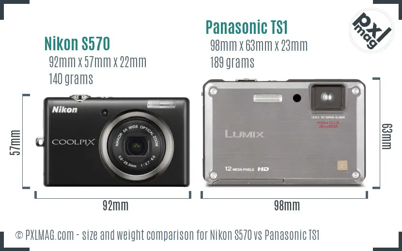 Nikon S570 vs Panasonic TS1 size comparison