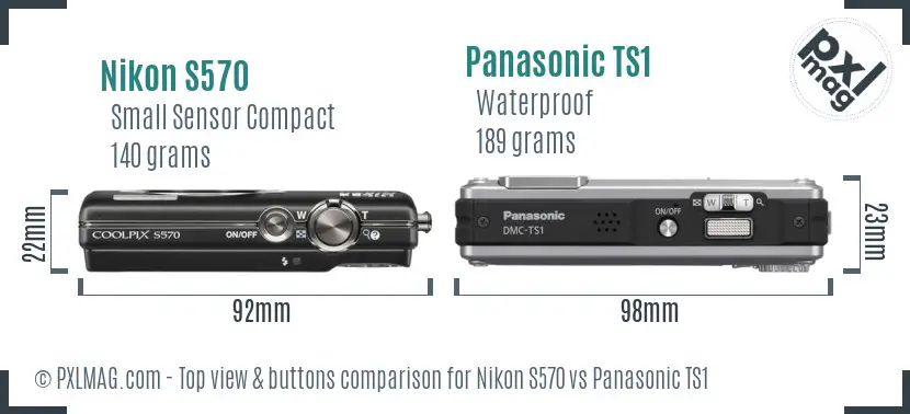 Nikon S570 vs Panasonic TS1 top view buttons comparison