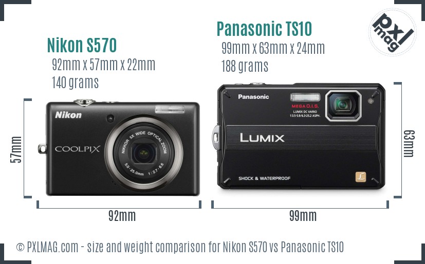 Nikon S570 vs Panasonic TS10 size comparison Nikon S570 vs Panasonic TS10 size comparison