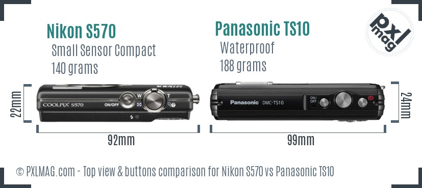 Nikon S570 vs Panasonic TS10 top view buttons comparison