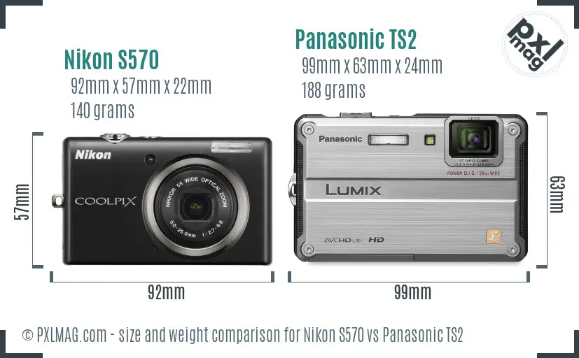 Nikon S570 vs Panasonic TS2 size comparison