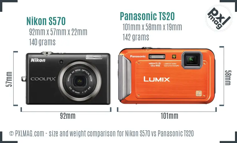 Nikon S570 vs Panasonic TS20 size comparison