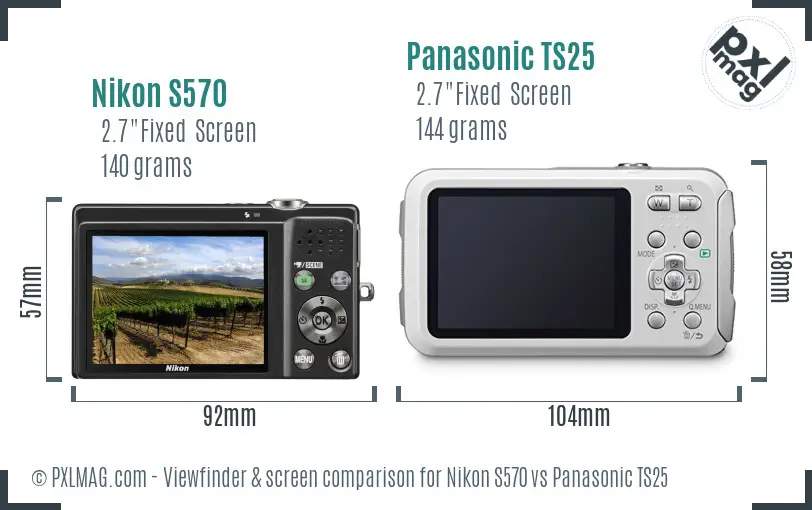 Nikon S570 vs Panasonic TS25 Screen and Viewfinder comparison