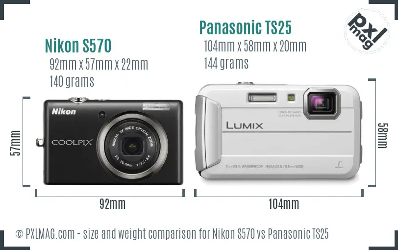 Nikon S570 vs Panasonic TS25 size comparison