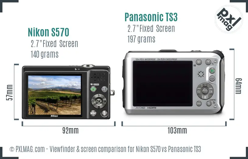 Nikon S570 vs Panasonic TS3 Screen and Viewfinder comparison