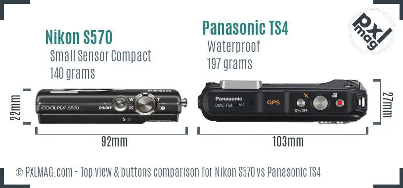 Nikon S570 vs Panasonic TS4 top view buttons comparison