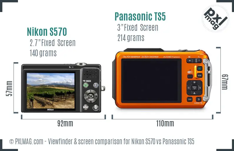 Nikon S570 vs Panasonic TS5 Screen and Viewfinder comparison