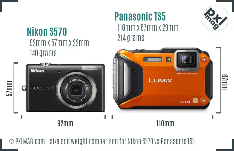 Nikon S570 vs Panasonic TS5 size comparison