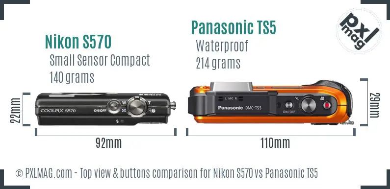 Nikon S570 vs Panasonic TS5 top view buttons comparison