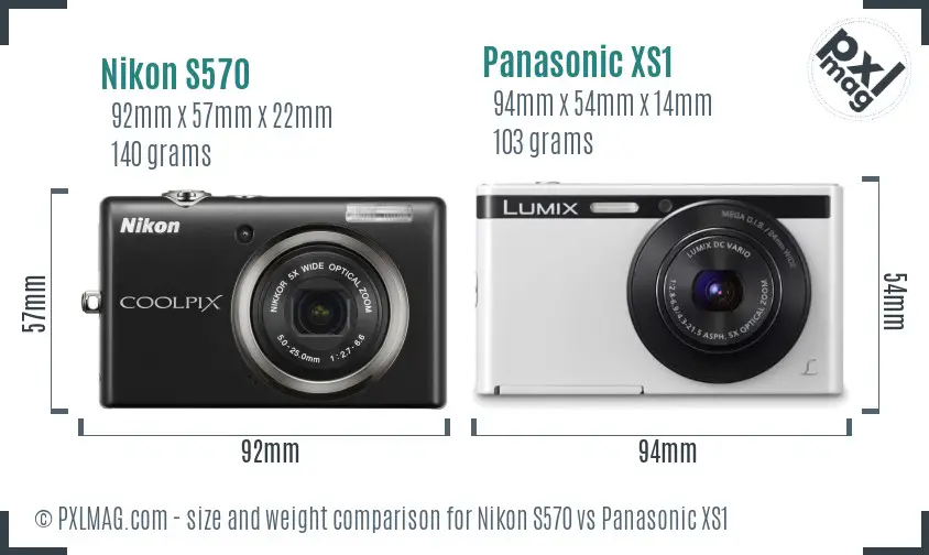 Nikon S570 vs Panasonic XS1 size comparison Nikon S570 vs Panasonic XS1 size comparison