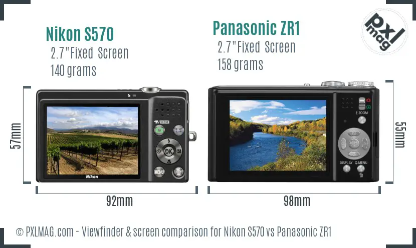 Nikon S570 vs Panasonic ZR1 Screen and Viewfinder comparison