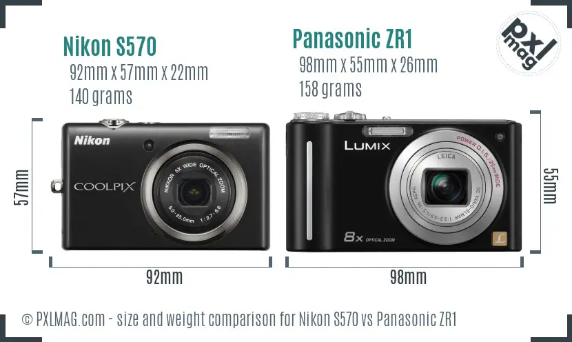 Nikon S570 vs Panasonic ZR1 size comparison