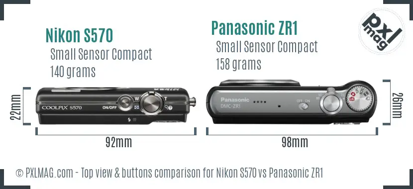 Nikon S570 vs Panasonic ZR1 top view buttons comparison