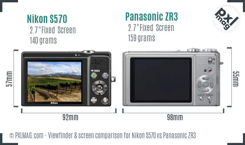 Nikon S570 vs Panasonic ZR3 Screen and Viewfinder comparison