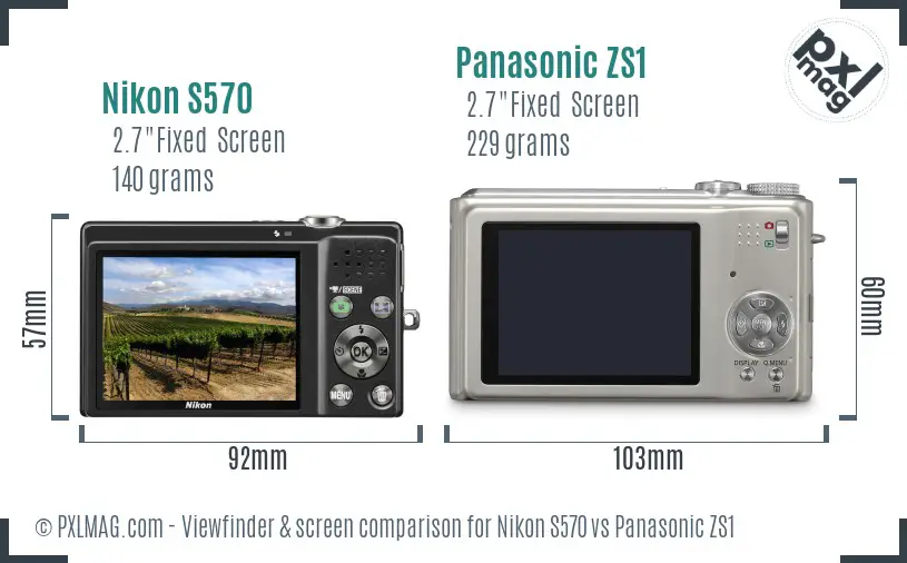 Nikon S570 vs Panasonic ZS1 Screen and Viewfinder comparison