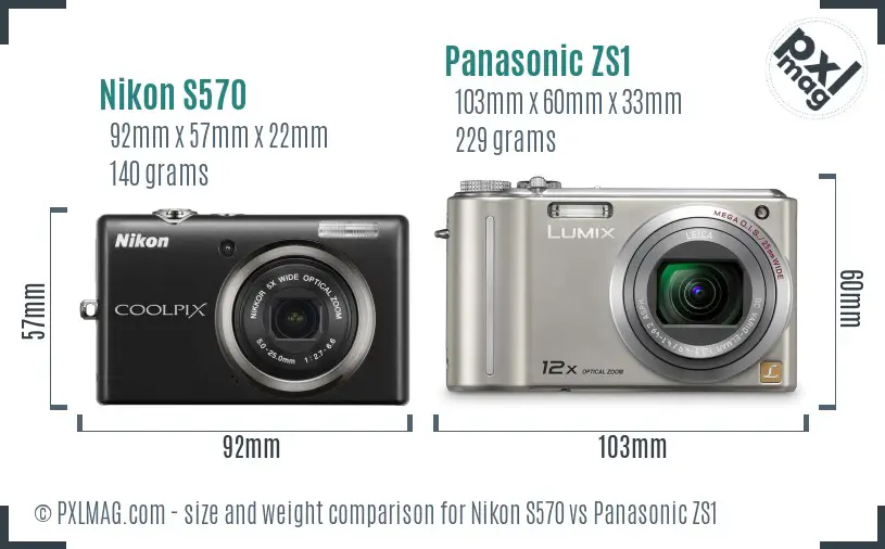 Nikon S570 vs Panasonic ZS1 size comparison