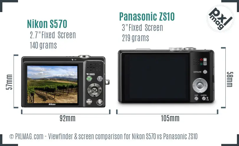 Nikon S570 vs Panasonic ZS10 Screen and Viewfinder comparison