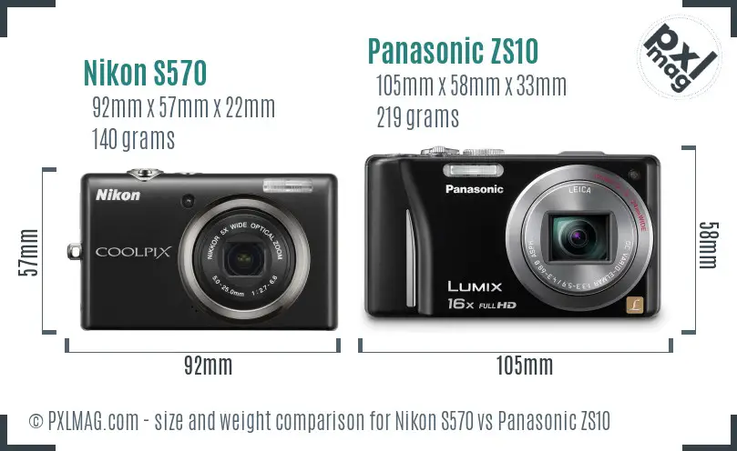 Nikon S570 vs Panasonic ZS10 size comparison