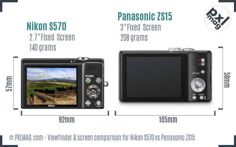 Nikon S570 vs Panasonic ZS15 Screen and Viewfinder comparison