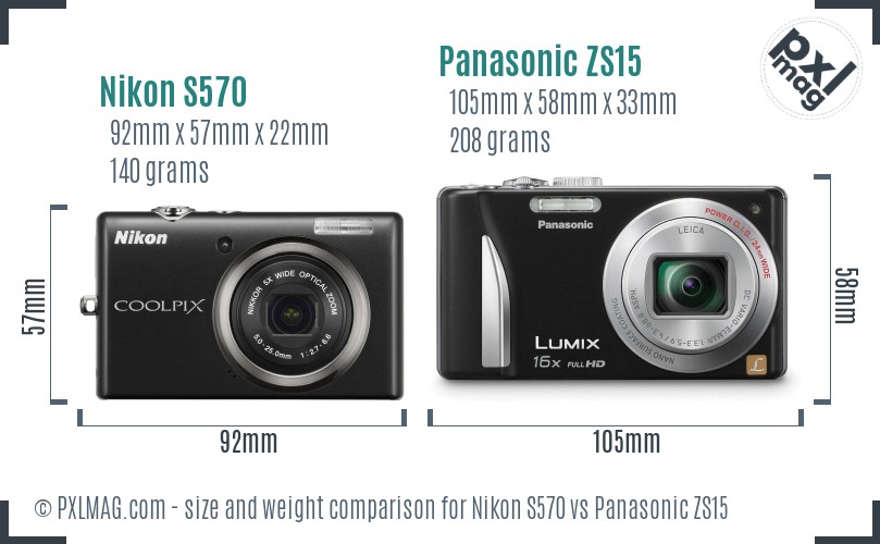 Nikon S570 vs Panasonic ZS15 size comparison Nikon S570 vs Panasonic ZS15 size comparison