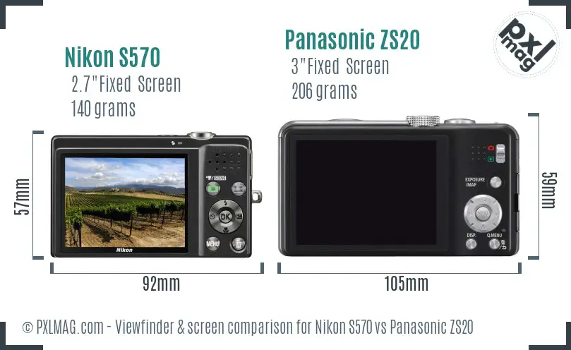 Nikon S570 vs Panasonic ZS20 Screen and Viewfinder comparison