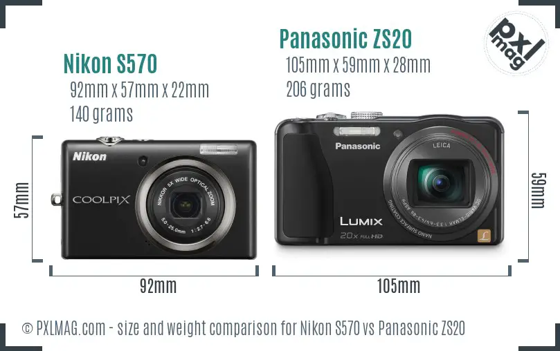 Nikon S570 vs Panasonic ZS20 size comparison