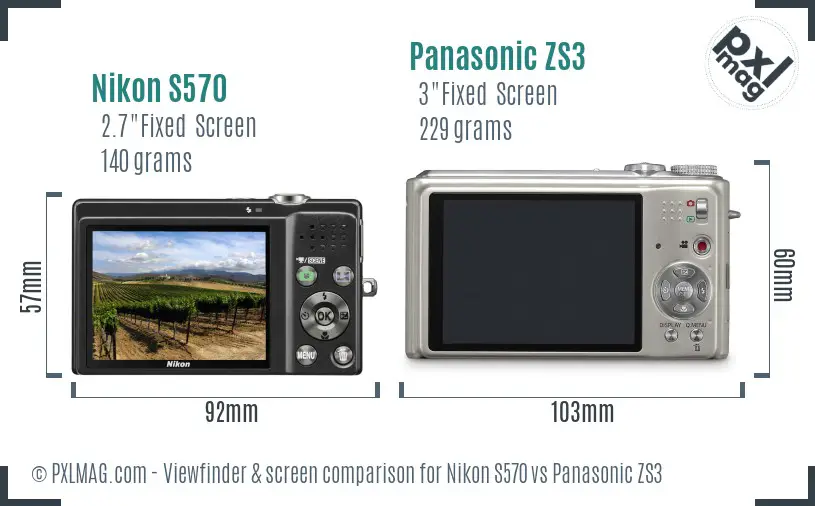 Nikon S570 vs Panasonic ZS3 Screen and Viewfinder comparison