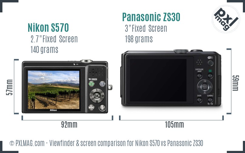 Nikon S570 vs Panasonic ZS30 Screen and Viewfinder comparison