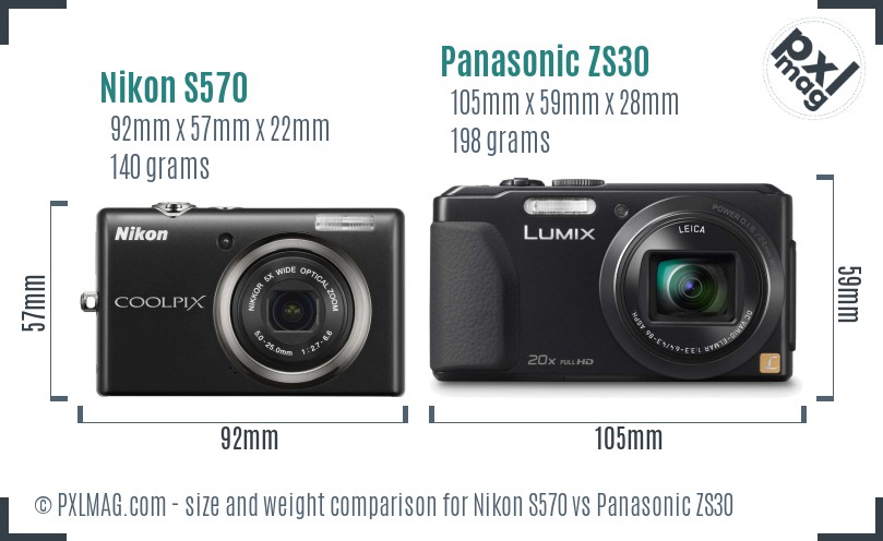 Nikon S570 vs Panasonic ZS30 size comparison