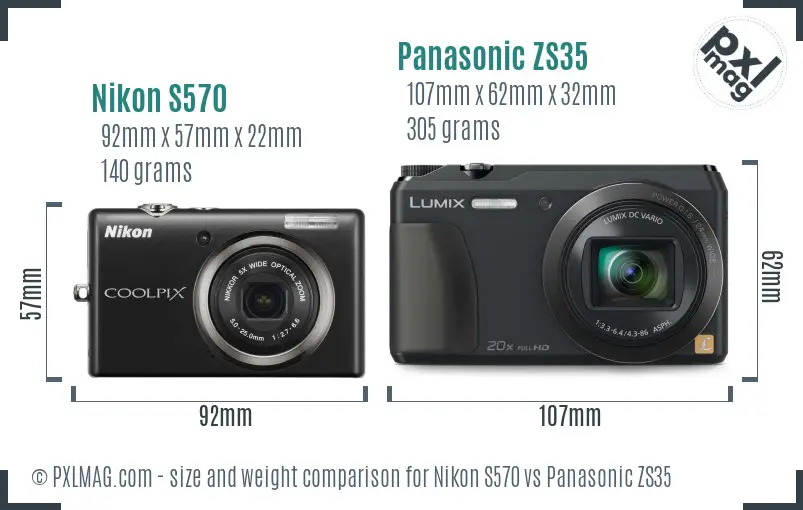 Nikon S570 vs Panasonic ZS35 size comparison Nikon S570 vs Panasonic ZS35 size comparison