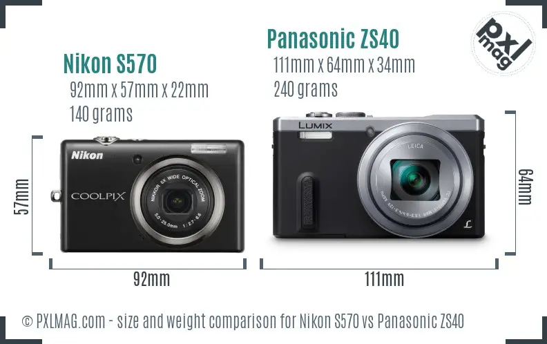 Nikon S570 vs Panasonic ZS40 size comparison Nikon S570 vs Panasonic ZS40 size comparison