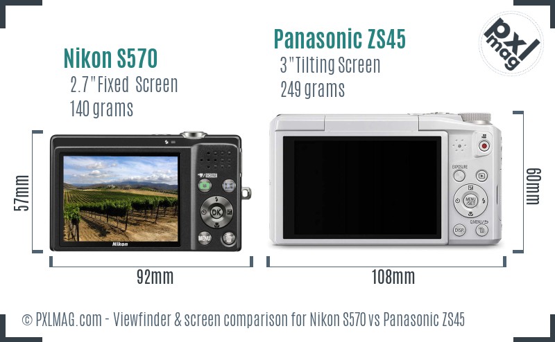 Nikon S570 vs Panasonic ZS45 Screen and Viewfinder comparison