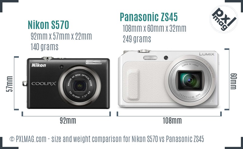 Nikon S570 vs Panasonic ZS45 size comparison Nikon S570 vs Panasonic ZS45 size comparison