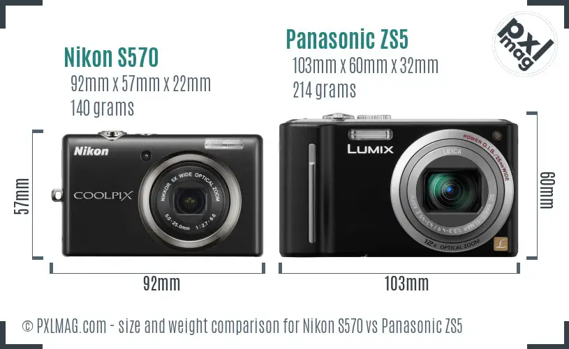 Nikon S570 vs Panasonic ZS5 size comparison Nikon S570 vs Panasonic ZS5 size comparison
