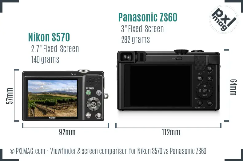 Nikon S570 vs Panasonic ZS60 Screen and Viewfinder comparison Nikon S570 vs Panasonic ZS60 Screen and Viewfinder comparison