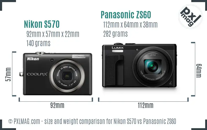 Nikon S570 vs Panasonic ZS60 size comparison Nikon S570 vs Panasonic ZS60 size comparison