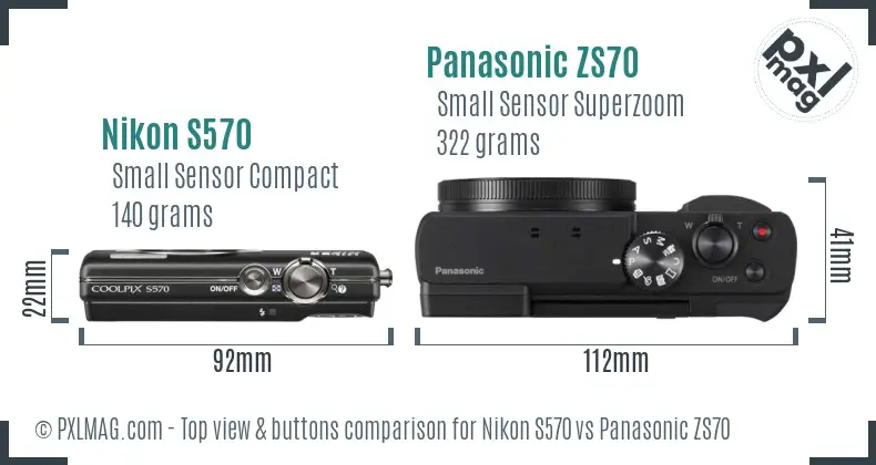 Nikon S570 vs Panasonic ZS70 top view buttons comparison