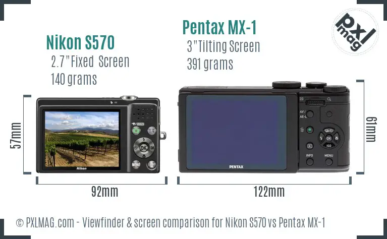 Nikon S570 vs Pentax MX-1 Screen and Viewfinder comparison