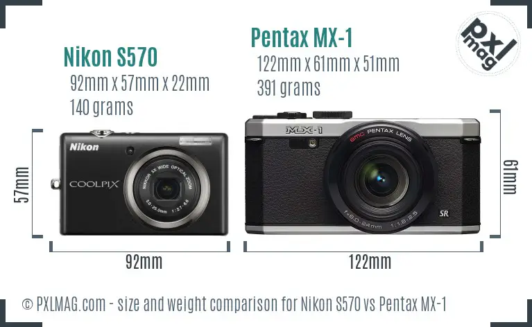 Nikon S570 vs Pentax MX-1 size comparison