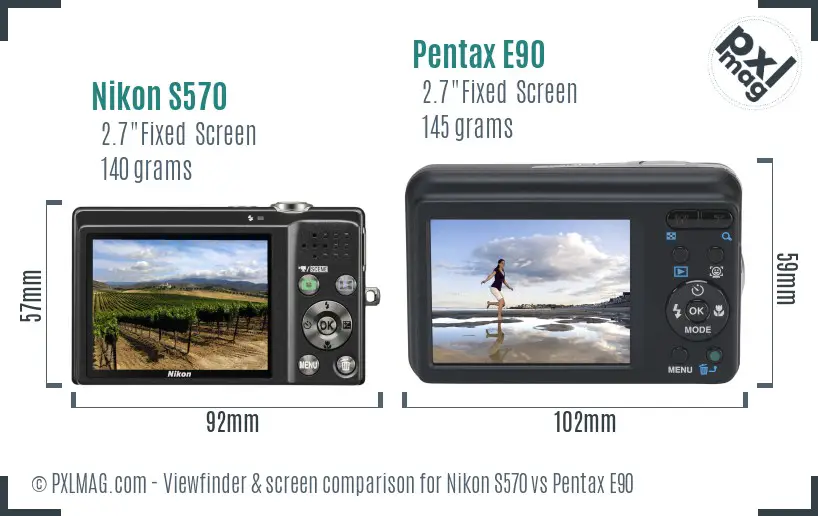 Nikon S570 vs Pentax E90 Screen and Viewfinder comparison