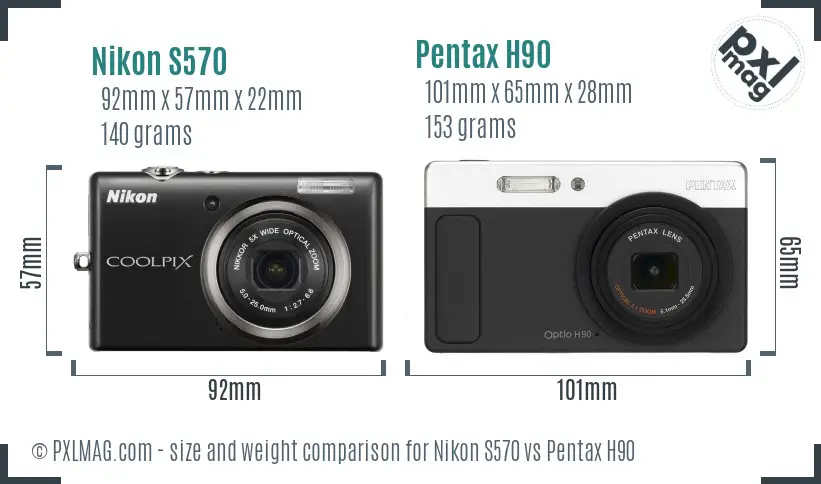 Nikon S570 vs Pentax H90 size comparison Nikon S570 vs Pentax H90 size comparison