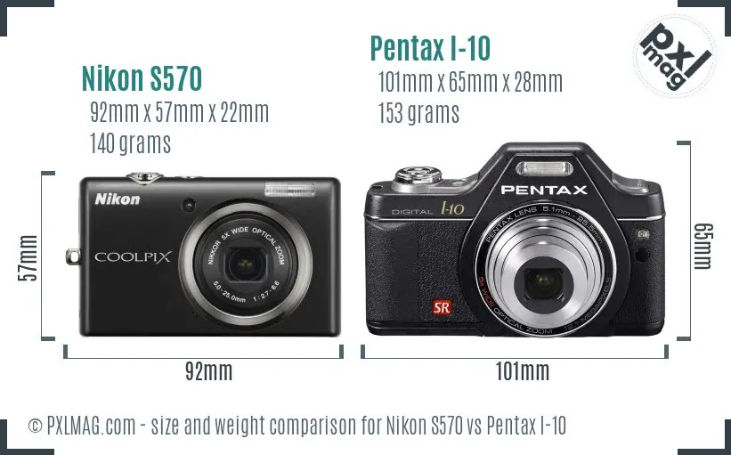 Nikon S570 vs Pentax I-10 size comparison