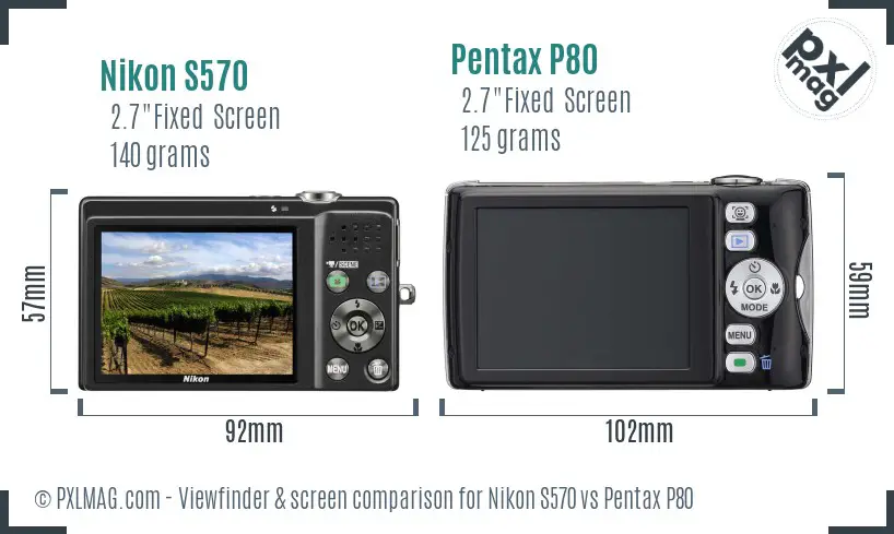 Nikon S570 vs Pentax P80 Screen and Viewfinder comparison