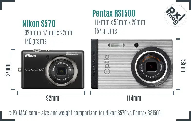 Nikon S570 vs Pentax RS1500 size comparison Nikon S570 vs Pentax RS1500 size comparison