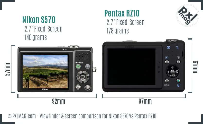 Nikon S570 vs Pentax RZ10 Screen and Viewfinder comparison