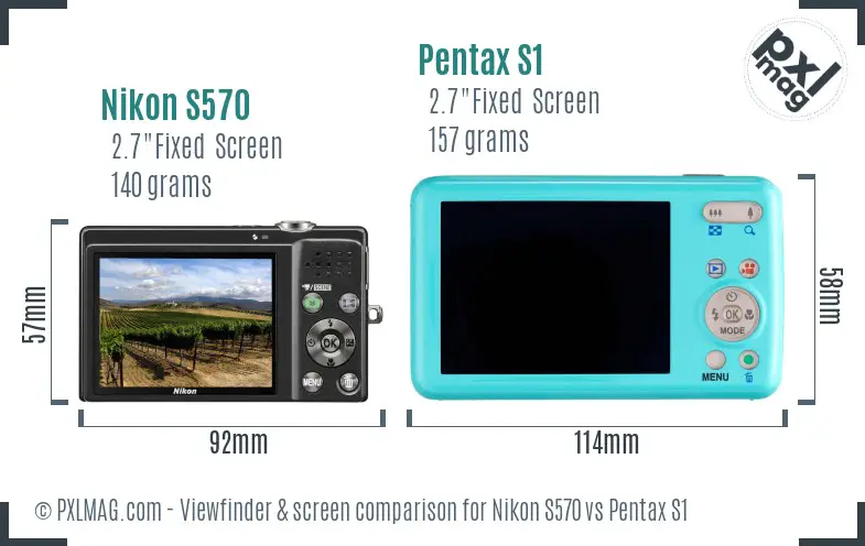 Nikon S570 vs Pentax S1 Screen and Viewfinder comparison