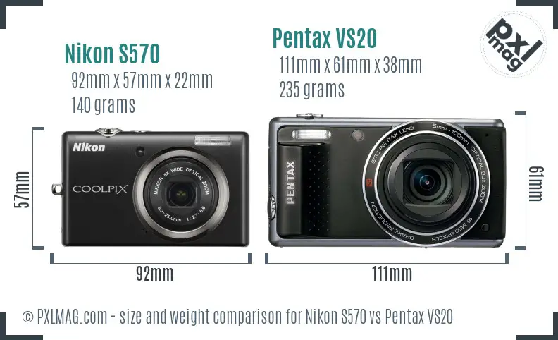 Nikon S570 vs Pentax VS20 size comparison