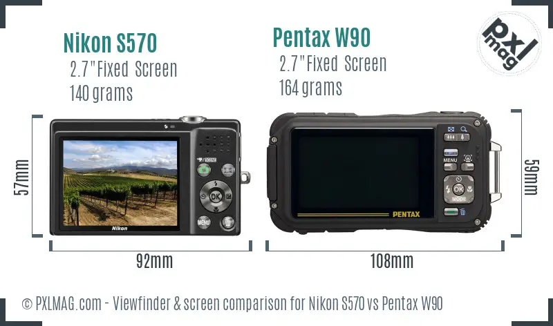 Nikon S570 vs Pentax W90 Screen and Viewfinder comparison